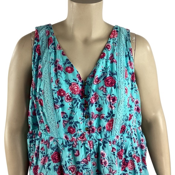Torrid Babydoll Cotton Crochet Inset Tiered Floral Tank Top Blue 3X - Picture 2 of 7